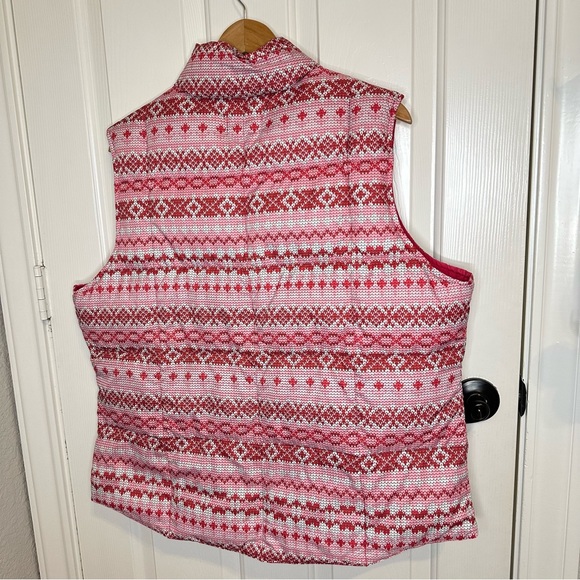 Land’s End Pink Red Fair Isle Aztec Nylon Puffer Vest Sz XL 18/20 Boho Bonfire - Picture 3 of 6